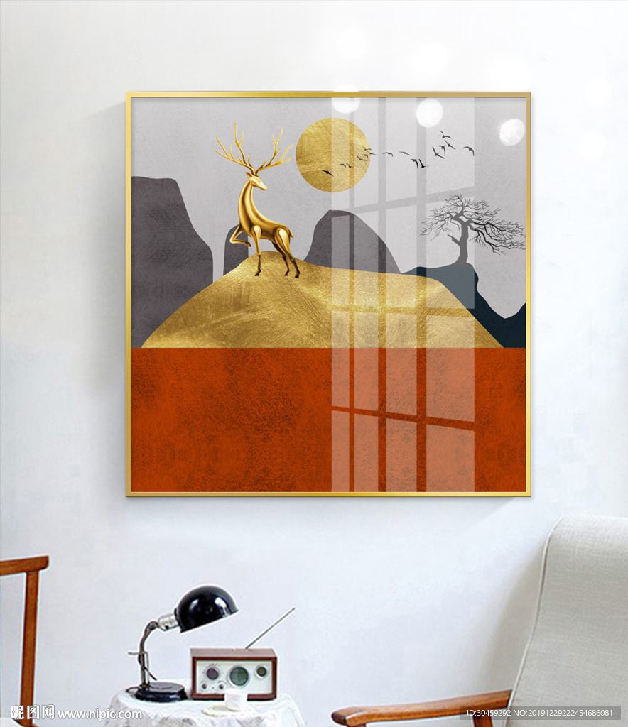 麋鹿山水画