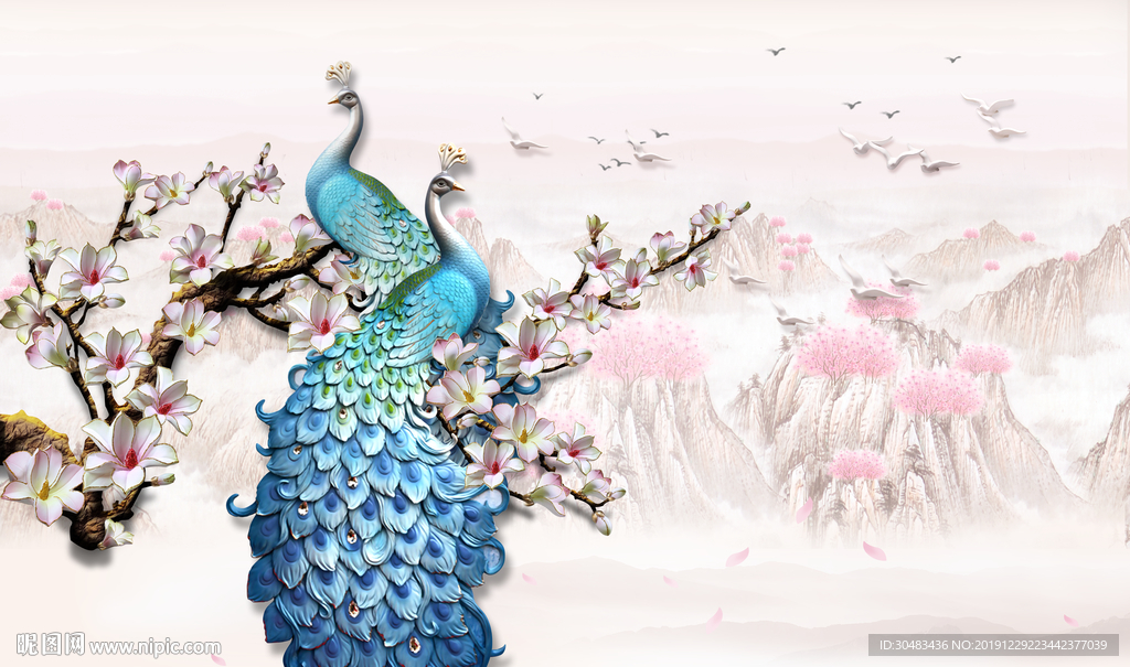 孔雀玉兰花背景