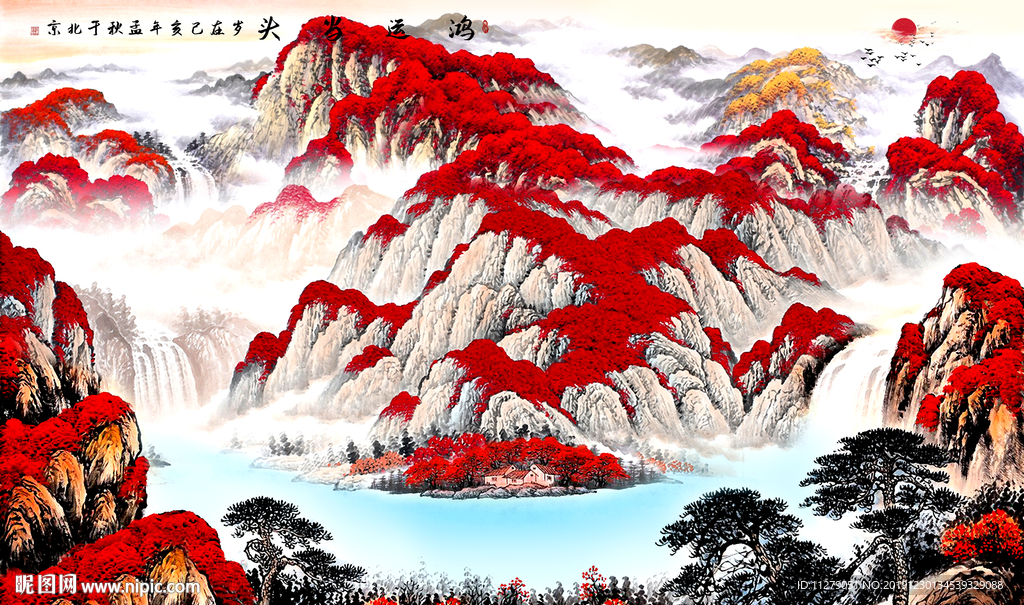 山水画风景水墨画背景墙画