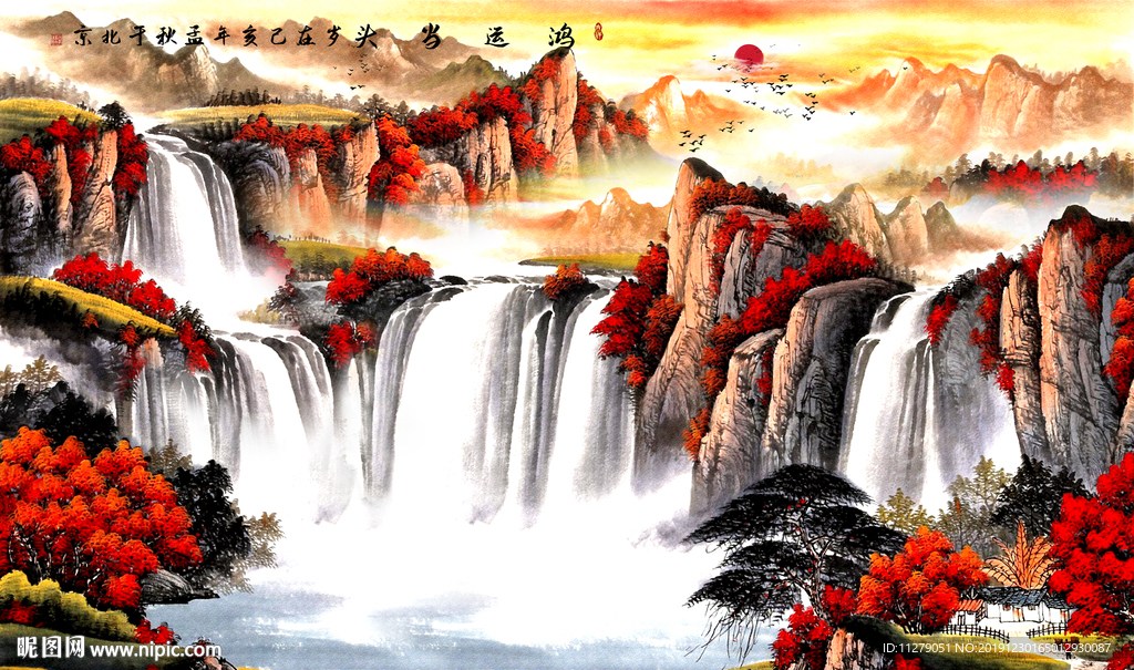 山水画招财画背景墙
