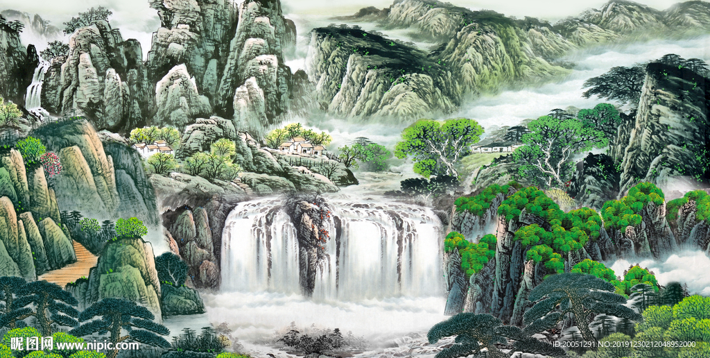 山水国画背景墙