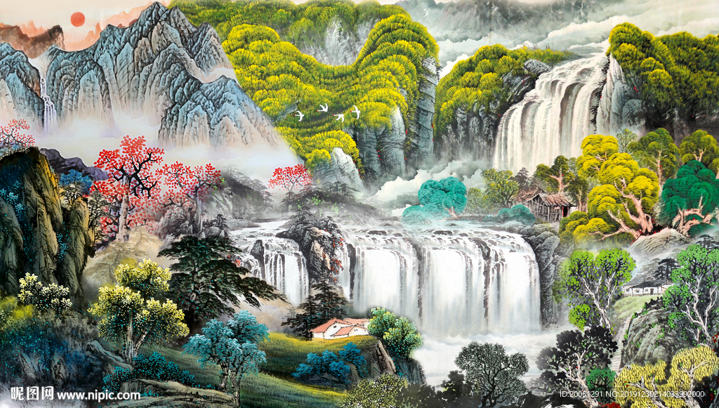 山水国画背景墙