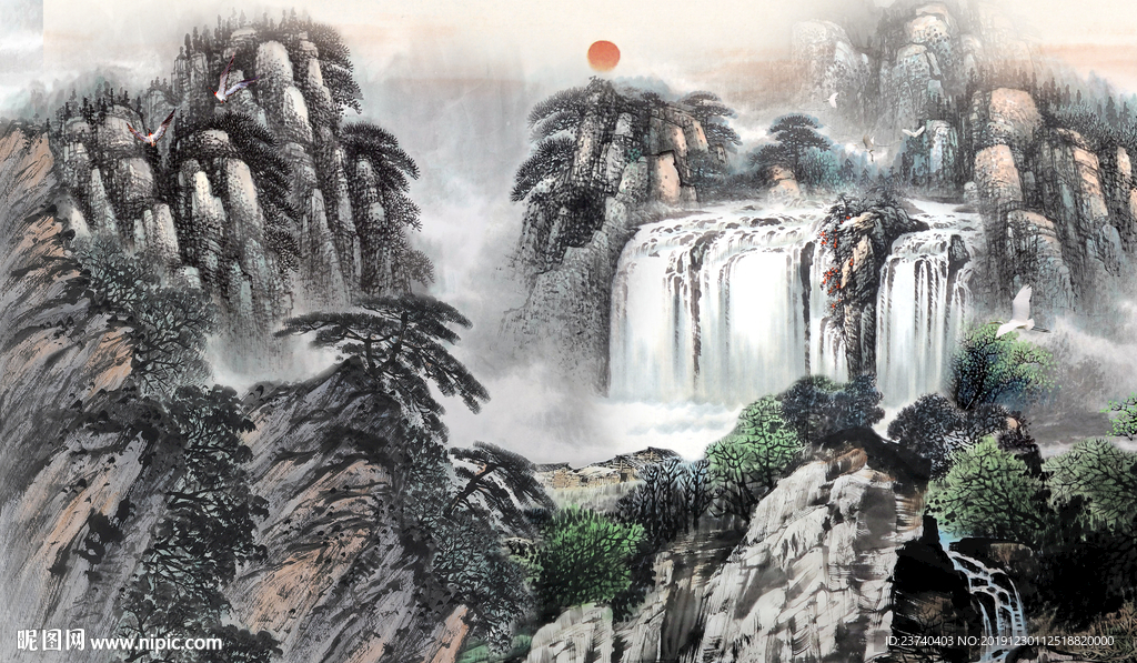 山水国画背景墙
