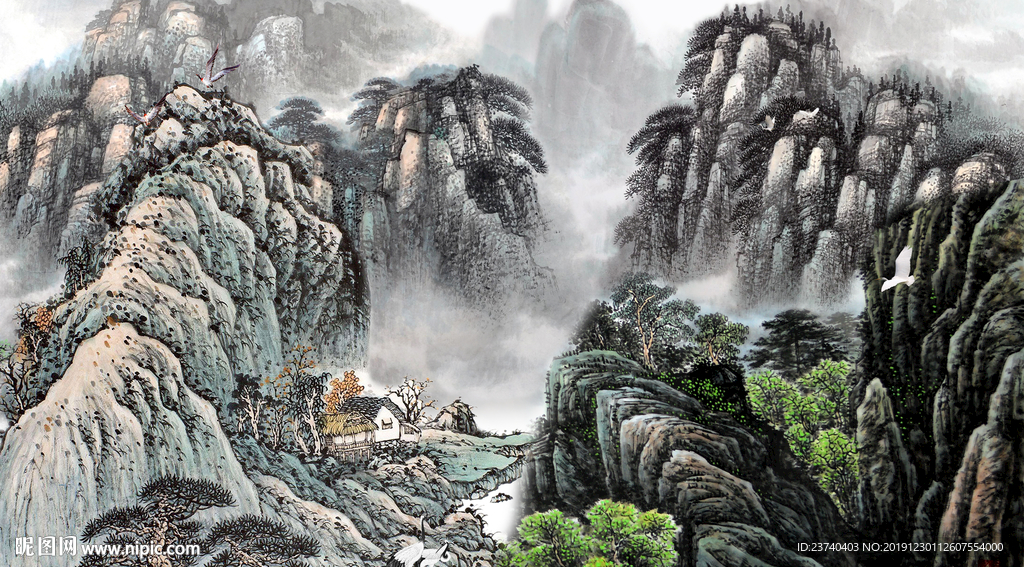 国画山水背景墙