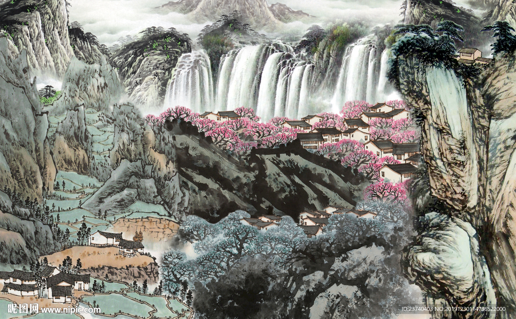 电视背景墙 山水国画
