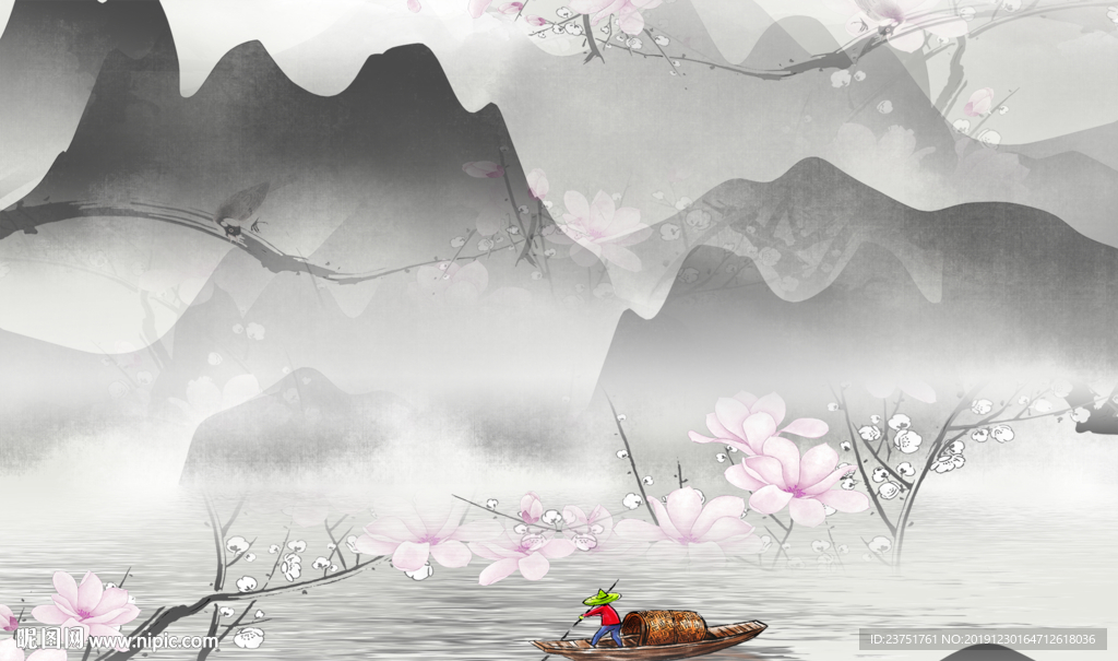 山水情 山水背景墙 水墨山水