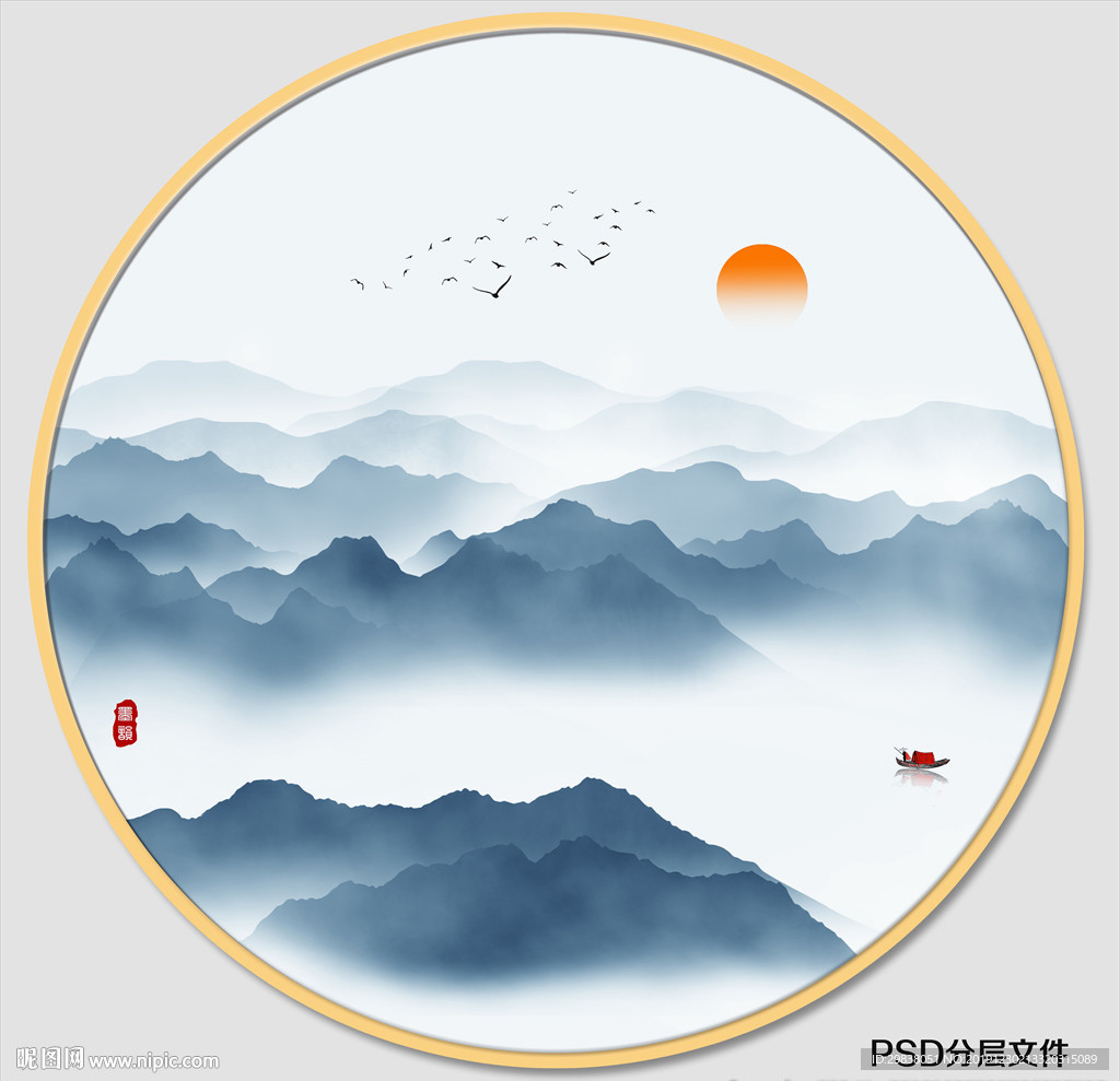 圆形山水画