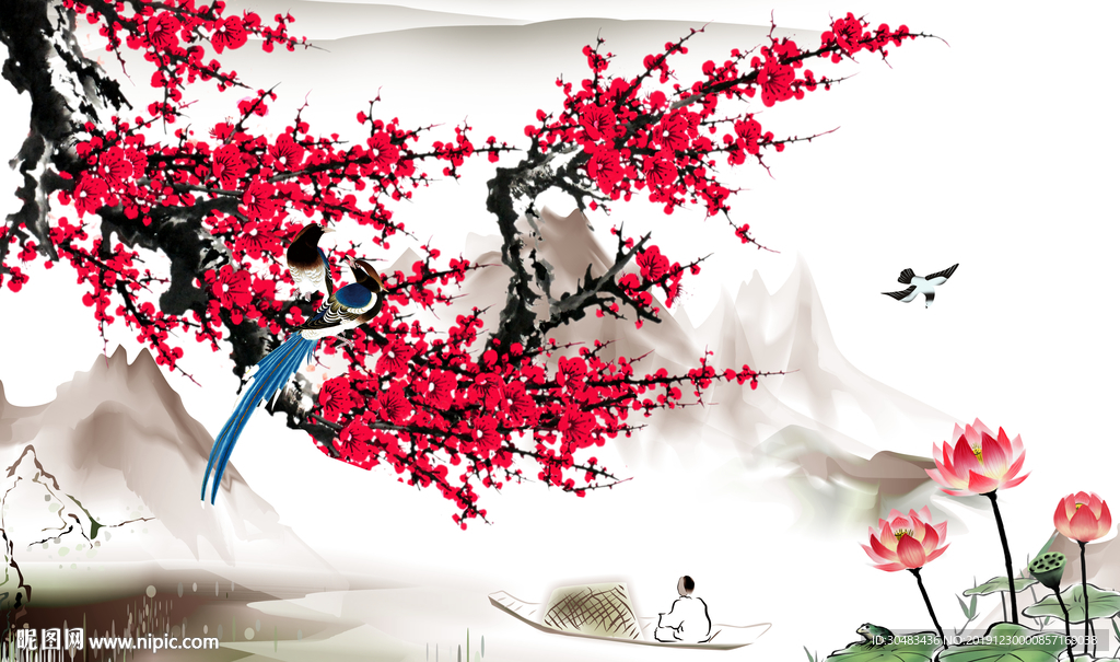 红色梅花背景