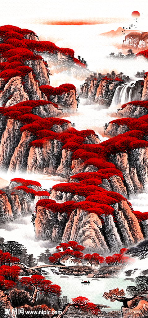 山水招财水墨画玄关画