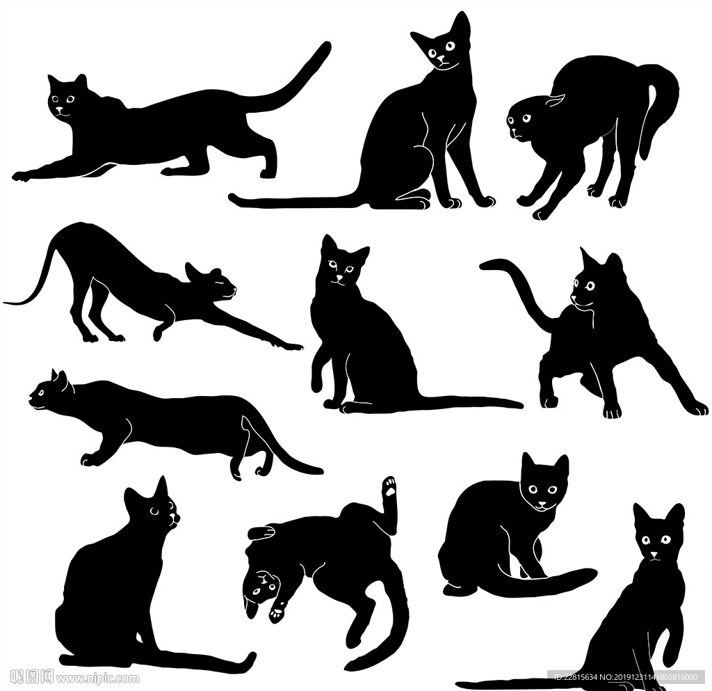 猫剪影猫插画