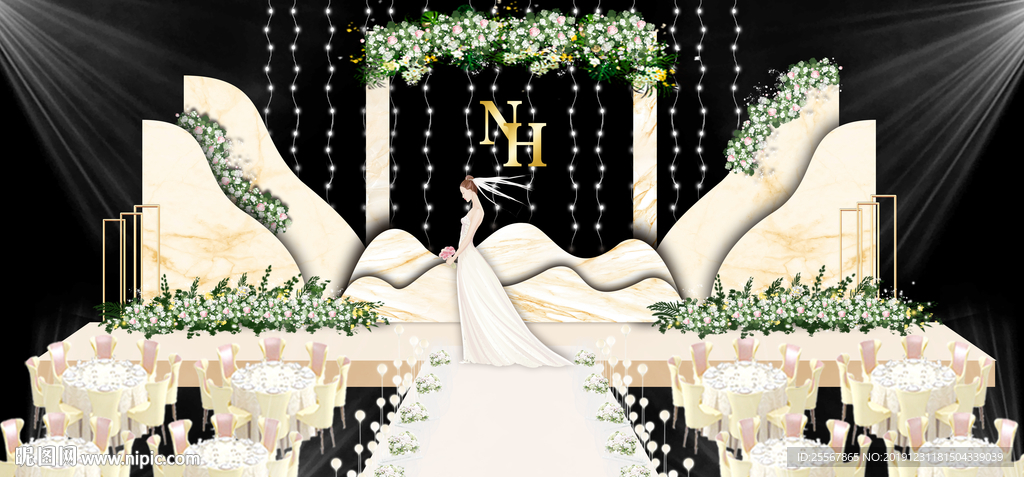 香槟色婚礼 水彩主题婚礼 粉色