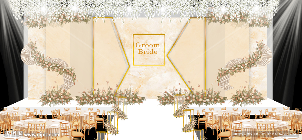 香槟色婚礼 水彩主题婚礼 粉色