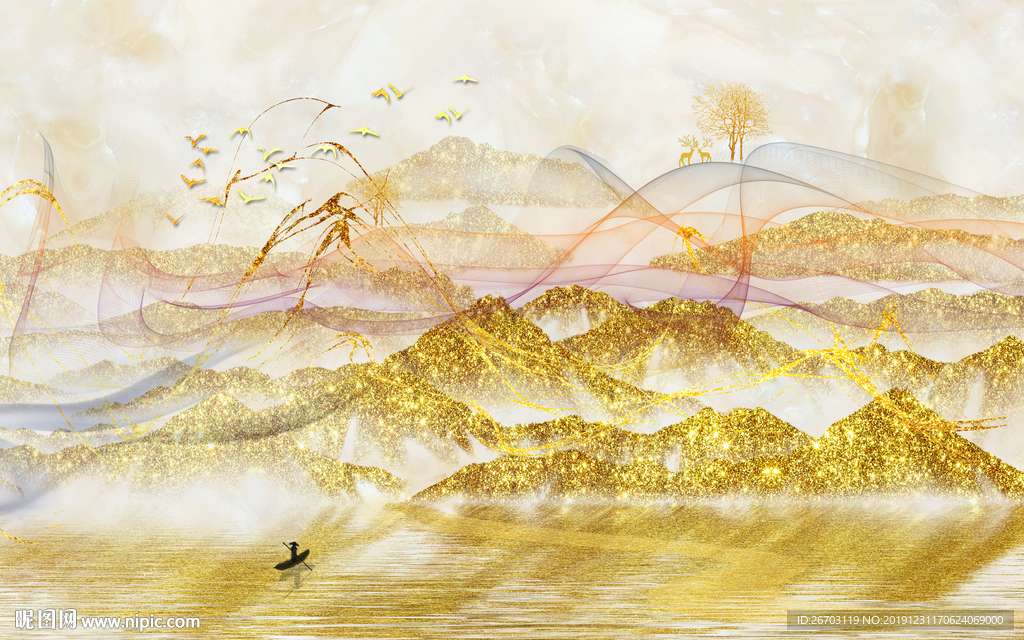 新款爆款山水画金山抽象背景墙