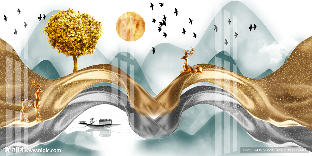 立体抽象线条山水画