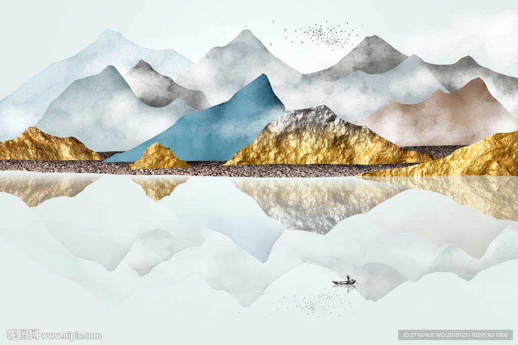现代简约山水画