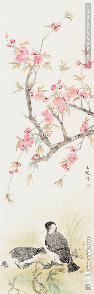 古典花鸟桃花中式装饰画