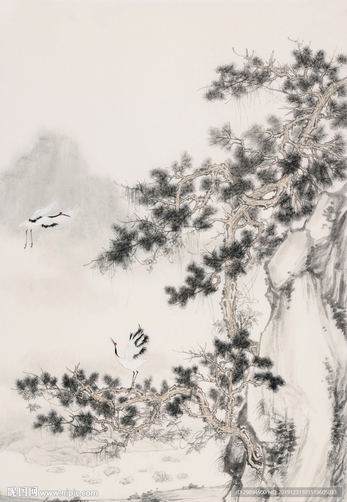 古典松鹤水墨中式装饰画