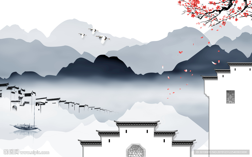 徽派山水背景画 TIF分层