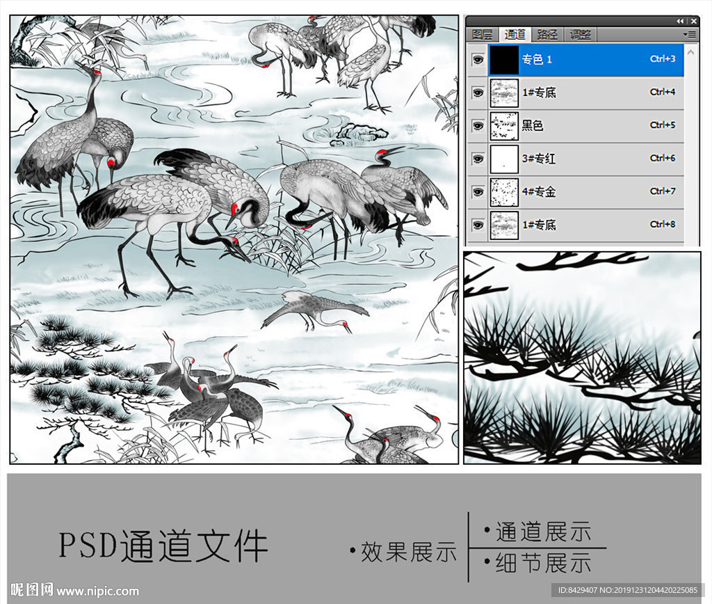 仙鹤 通道分色图片