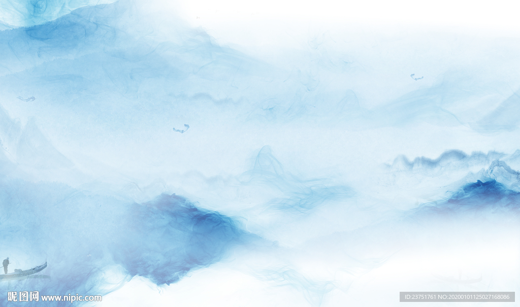 蓝色水墨山水