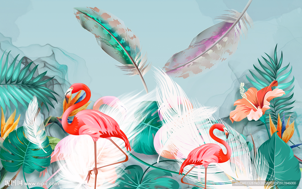 高清火烈鸟装饰背景 TIF分层