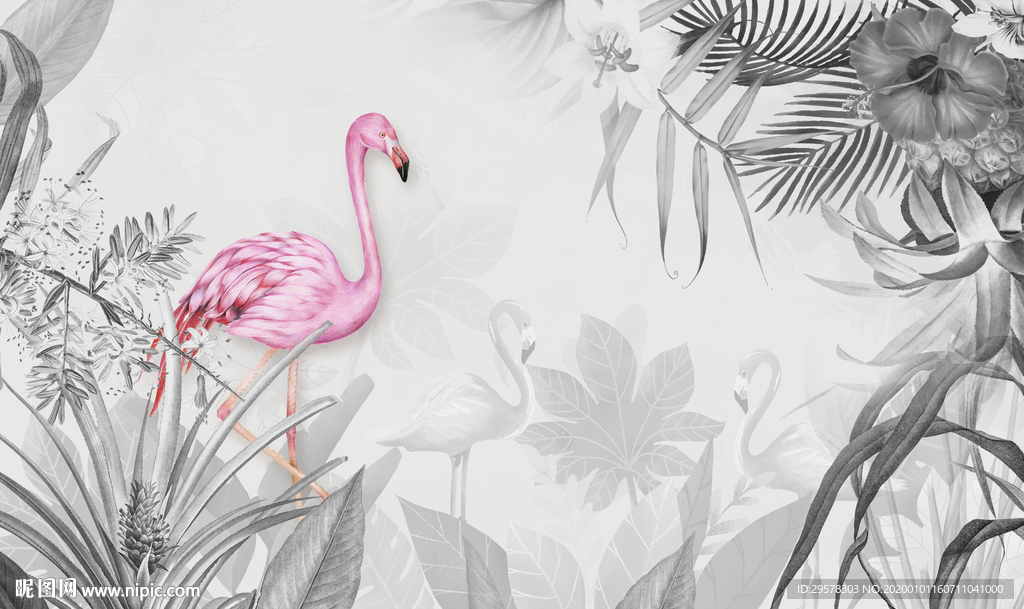 火烈鸟背景装饰画 TIF分层