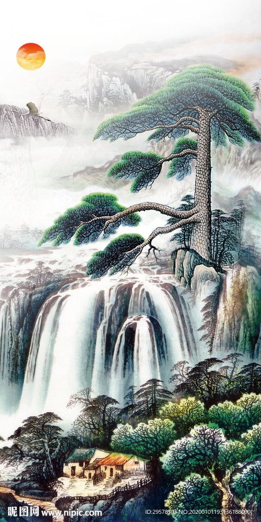 瀑布玄关山水新图 TIF分层