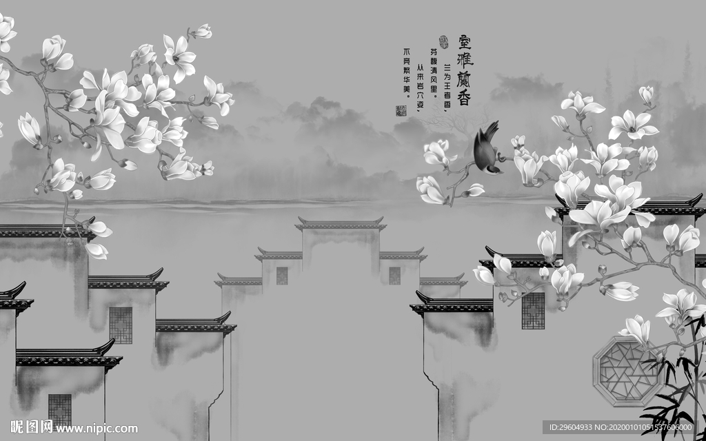 徽派山水高清墙画 TIF分层