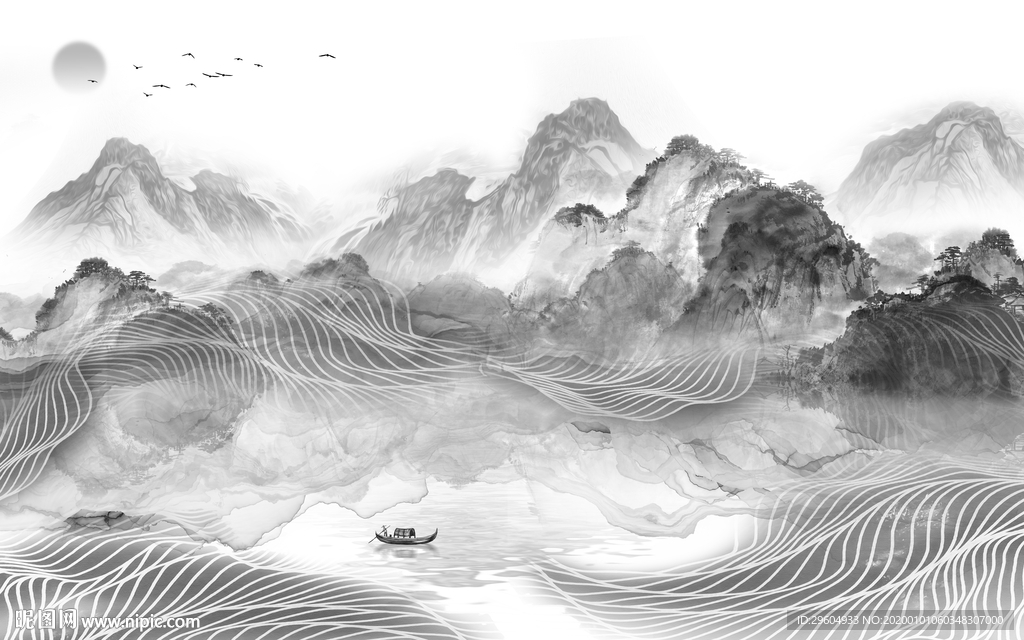 新品 山水高清墙画 TIF分层