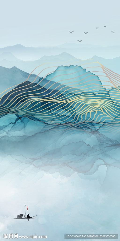 新中式玄关山水新画 tif分层