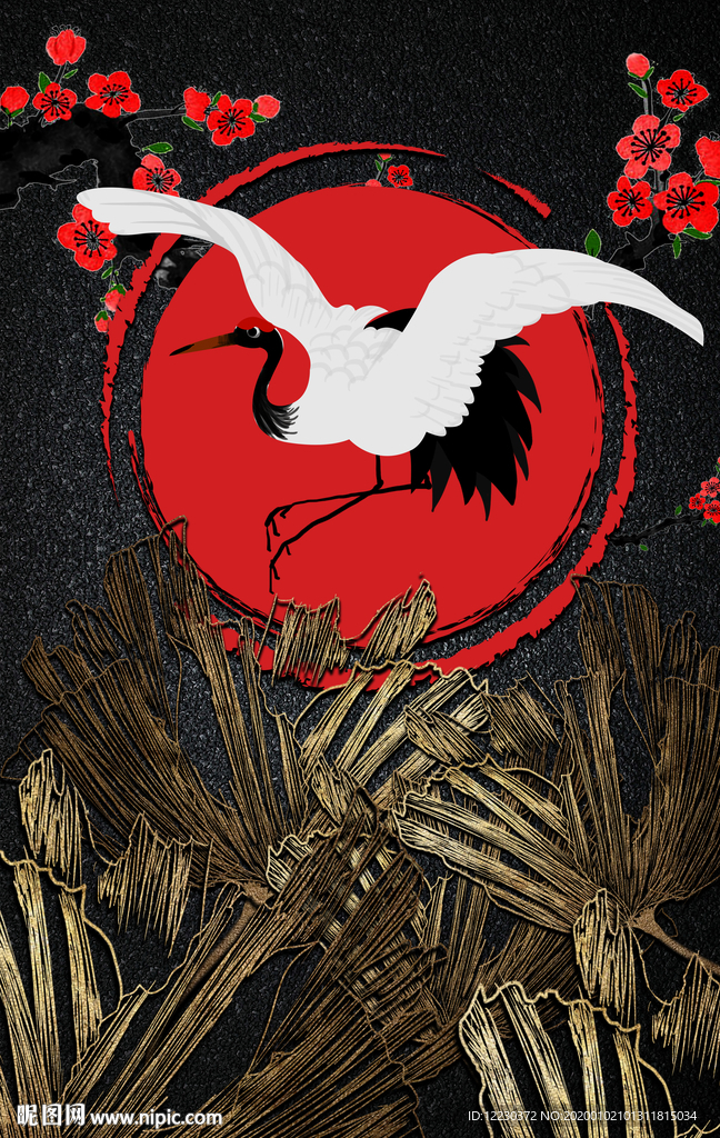 中国风国潮白鹤梅花插画元素