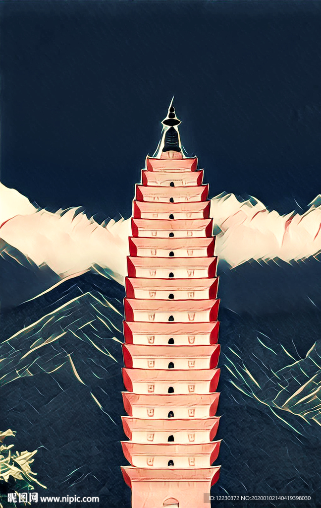中国风国潮插画雷峰塔