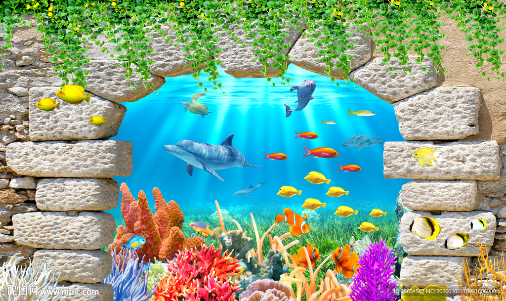 3D海底世界背j景墙
