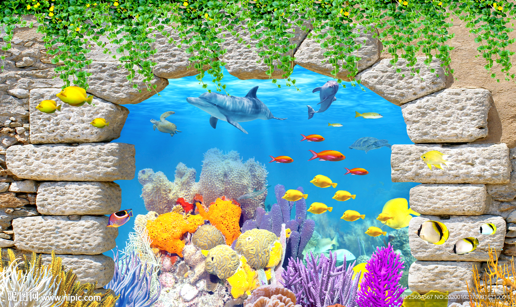 3D海底世界背景墙客厅背景墙