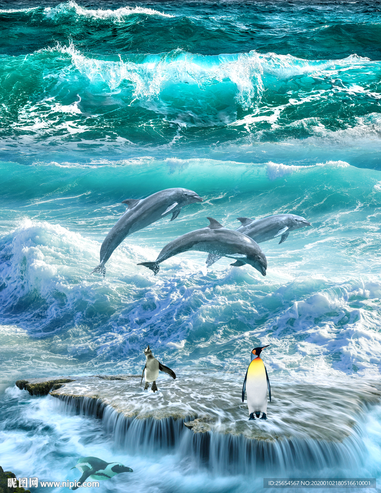 唯美海景海浪3D地板立体画