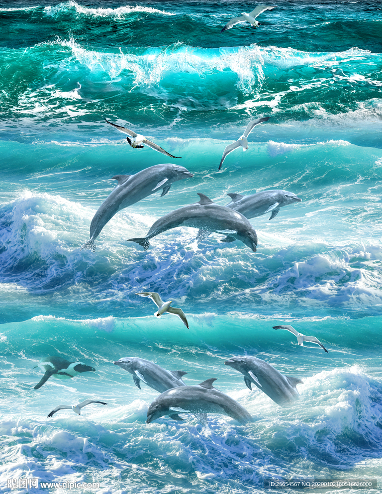 唯美海景海浪3D地贴立体画