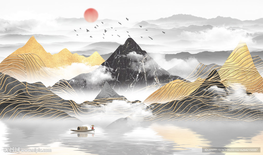 新中式山水背景墙