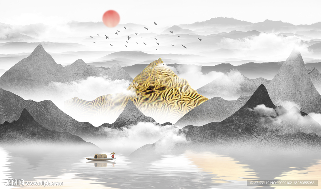 新中式山水背景墙