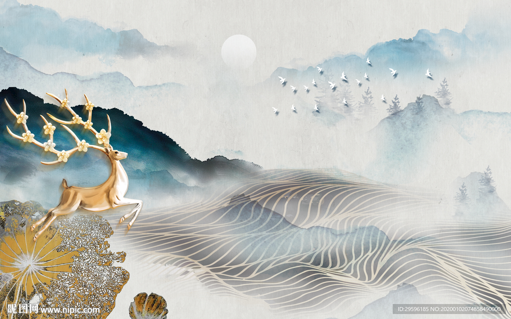 金鹿爆款新山水画 TIF分层