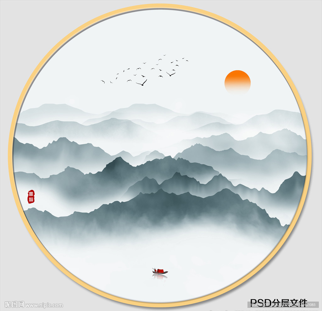 圆形山水画