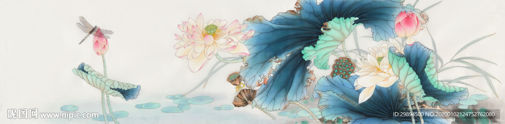 古典荷花蜻蜓中式装饰画