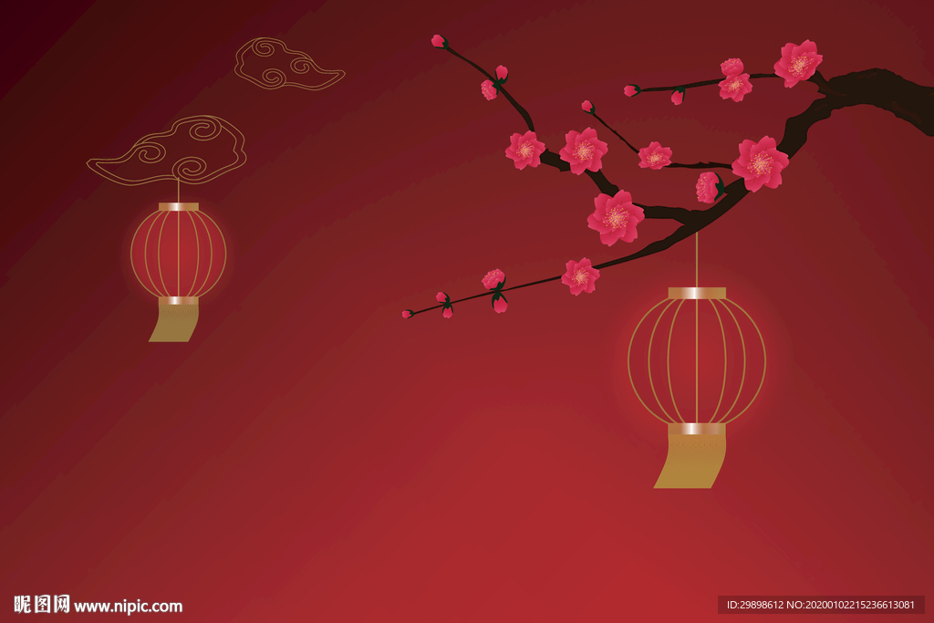 矢量图新年梅花灯笼背景图