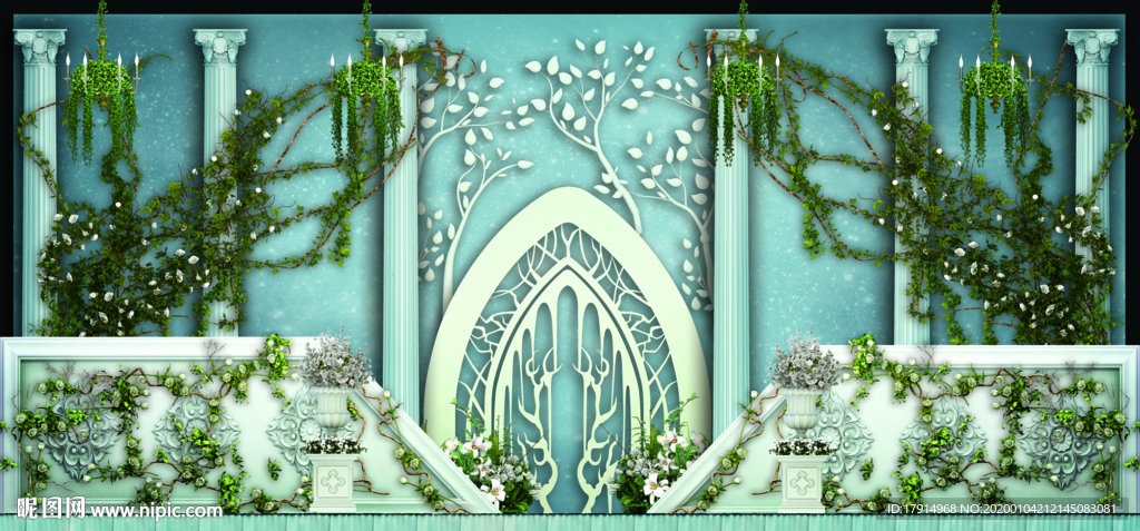 蓝色森系婚礼合影区