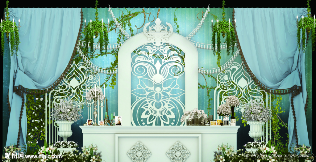 蓝色森系婚礼签到区