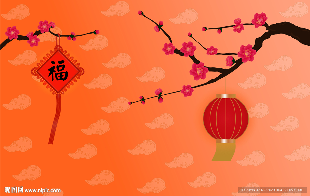 矢量图新年梅花灯笼中国结背景图