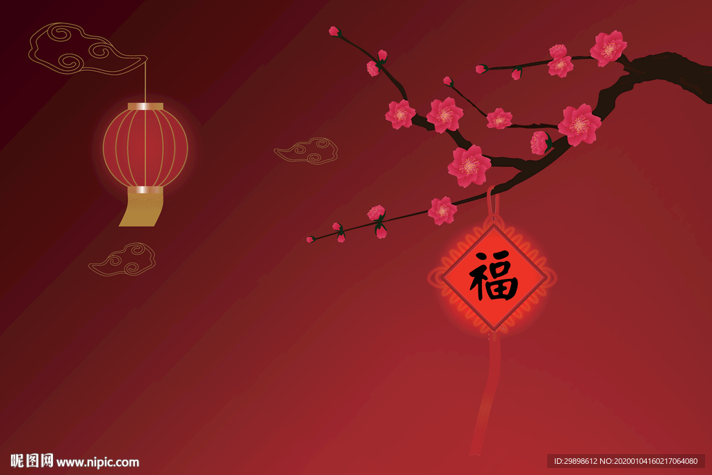 矢量图新年梅花灯笼中国结背景图