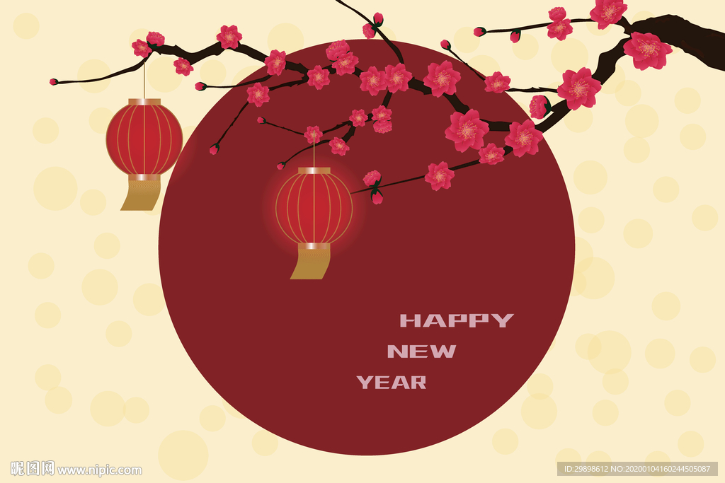 矢量图新年梅花红灯笼背景图
