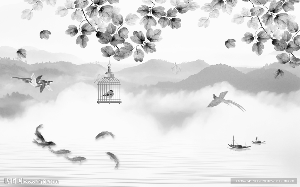 中国风山水画高档画 TIF分层