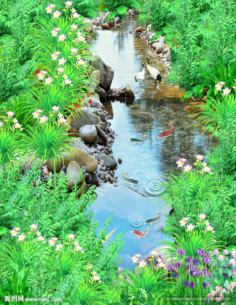 草地流水地画地贴