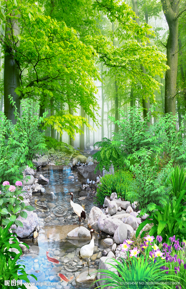 清水秀风景招财玄关背景墙